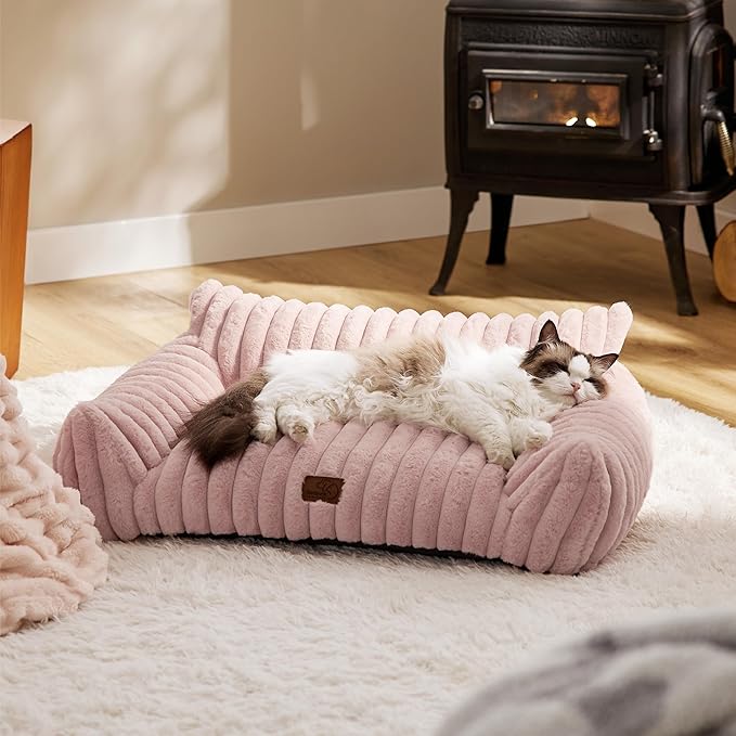 Bedsure Cute Cat Couch for Pets - Fluffy Small Dog Sofa with Premium Soft Corduroy Fleece, Pet Sofa