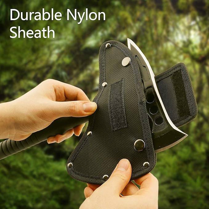 Camping Axe, Survival Throwing Hatchet with Sheath, Tactical Tomahawk with Spike, Nylon Fiber