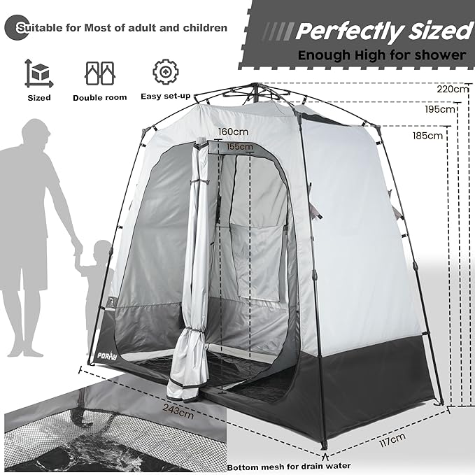 Camping Shower Tent Deluxe Changing Room Easy Set Up Privacy Shelter,Large Toilet Tent with Floor