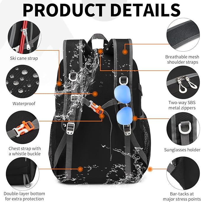 35L Lightweight Packable Backpack – Durable Foldable Daypack for Travel, Hiking, and Gym (Black)