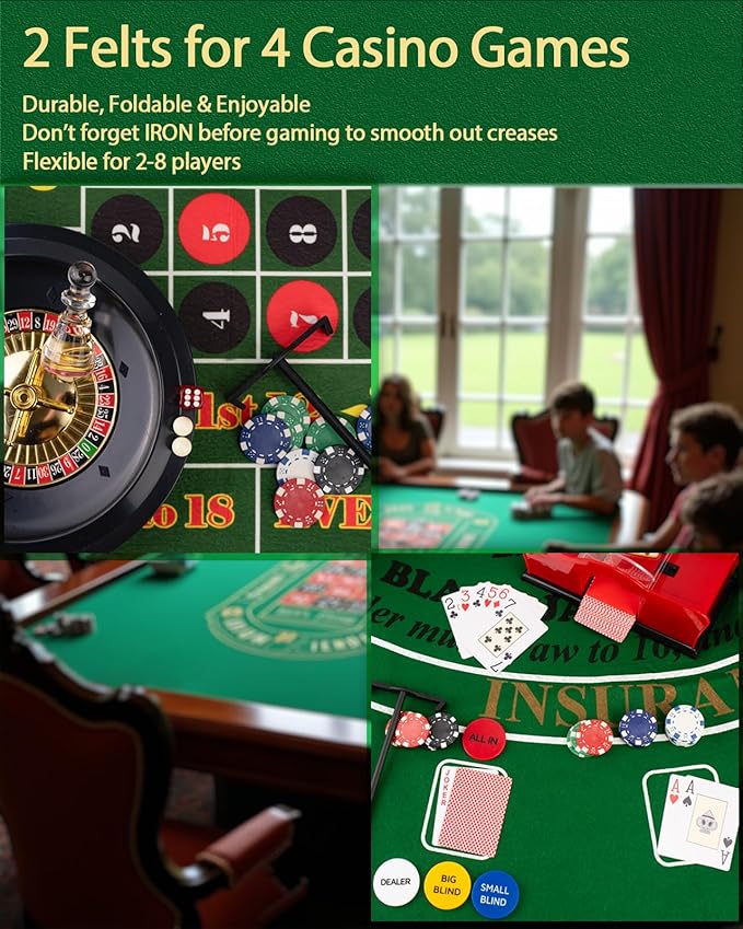 5 in 1 Casino Game Pro Set: 100 Pro Poker Chip, Blackjack+Roulette Wheel+Craps+Texas Holdem+Poker
