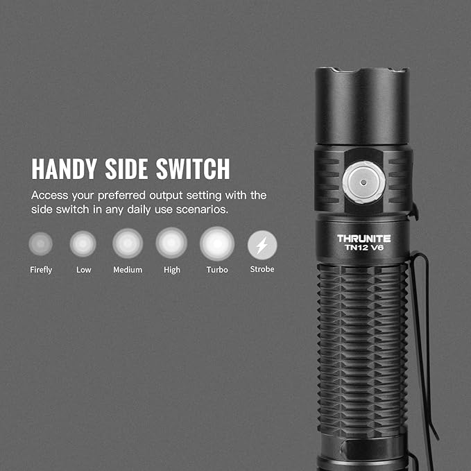ThruNite TN12 V6 Tactical LED Flashlight, High 1950 Lumens Dual Switch, USB-C Rechargeable