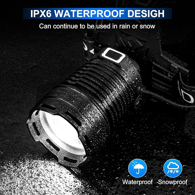Headlamp Rechargeable, 3000 Lumen Super Bright Led Headlamps with 4 Modes & 12H Long Runtime
