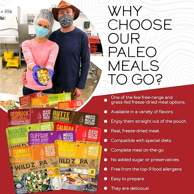 Wild Zora Paleo Freeze Dried Meals for Backpacking & Camping - Healthy Gluten Free & Grain Free