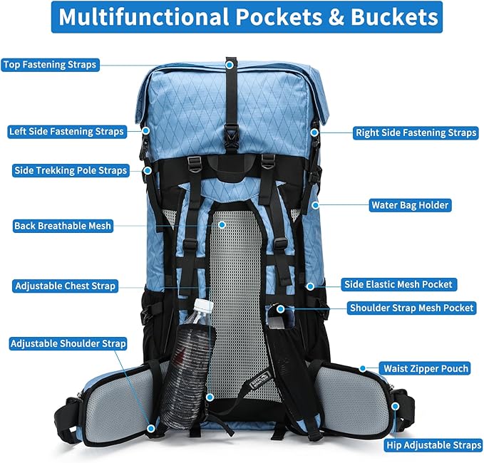 Hiking Backpack,40L to 50L Extra Large Capacity Hiking Bag,Internal Frame Camping Backpack,Upgraded