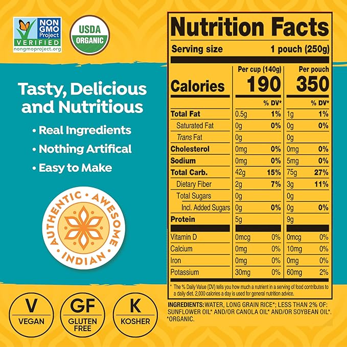 Tasty Bite Organic Sticky Rice, 8.8 Ounce, Pack of 6, Ready to Eat, Microwavable, Vegan, Gluten-Free