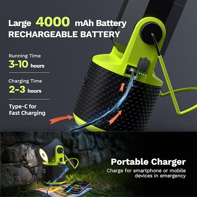 CLAKAP LED Camping Lantern, 3000Lumens Rechargeable 180°Rotatable Flashlight Lantern, Portable