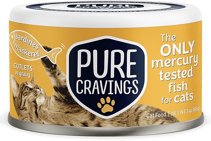 Pure Cravings Wet Cat Food Canned Mackerel and Sardine Cutlets in Gravy, Every Catch is Mercury