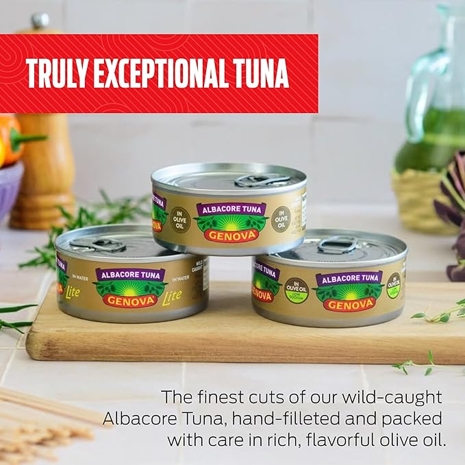 Genova Premium Albacore Tuna in Olive Oil, 5 Ounce Cans (Pack of 12), Wild Caught Canned Tuna