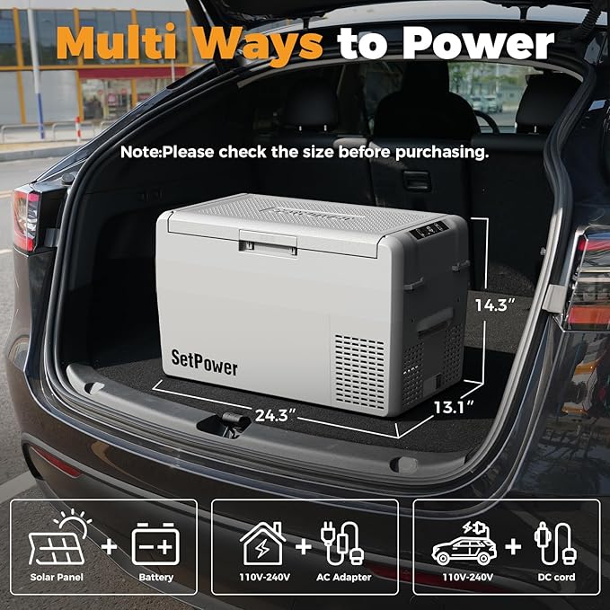 Setpower Car Refrigerator 50 Hours Backup Cooling 27 Quart 12 volt Fridge Portable Car Freezer 12V