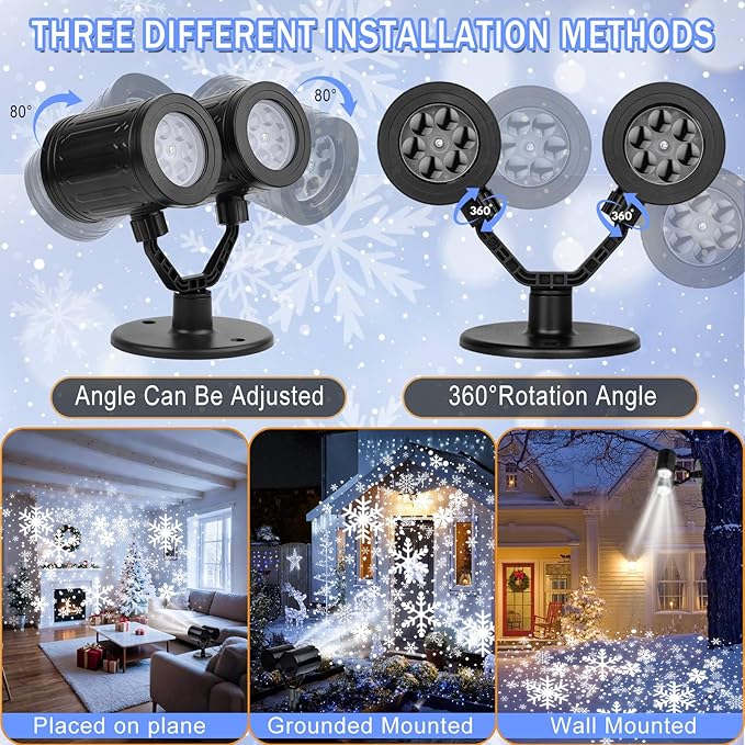 Christmas Snowflake Projector Lights Outdoor Waterproof 2025 Upgraded Double Head Dynamic Rotating