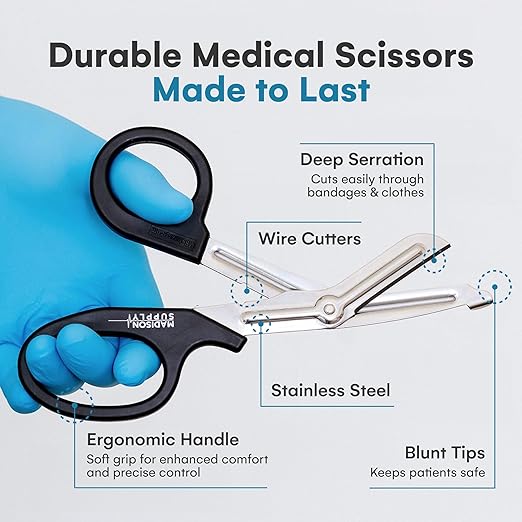Madison Supply Medical Scissors, EMT and Trauma Shears - 7.5 Inch Premium Quality Stainless Steel