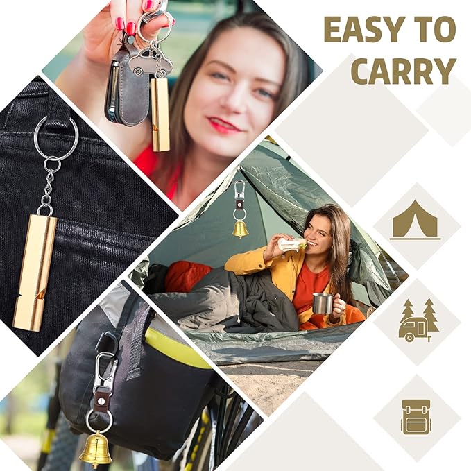 12 Pcs 1.5 Inch Loud Bear Bell with Whistle Set for Hikers Solid Brass Emergency 3 in 1 Bear Bells