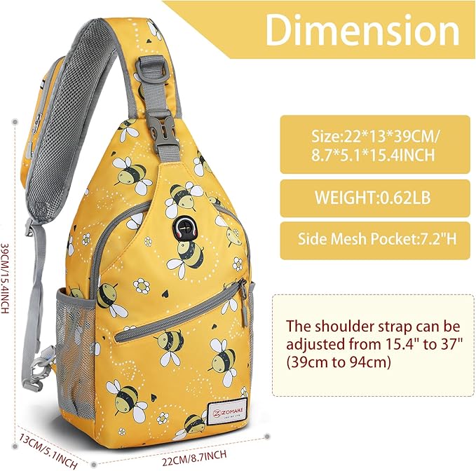 ZOMAKE Sling Bag,Small Crossbody Sling Backpack,Water Resistant Shoulder Daypack for Travel,Anti