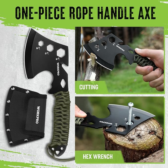 WORKPRO Camping Hatchet & Machete with Sheath, Camping Axe and Fixed Blade Hunting Knives with