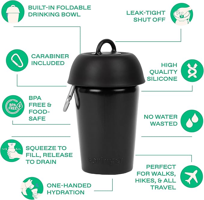 Springer Flip Portable Dog Water Bottle with Foldable Food Grade Silicone Bowl - 20 Ounce Travel