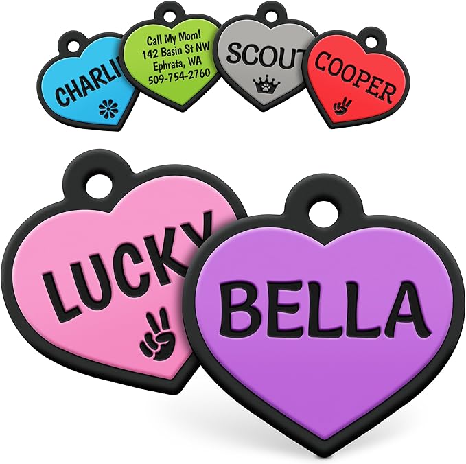 GoTags Silicone Dog Tags, Soundless Pet Tag, Personalized Silent Tag Engraved for Pets with Cute