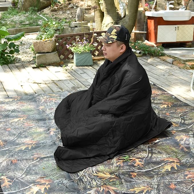 Military Poncho Liner 55”x 79” Camping Blanket Insulation Compact Waterproof for Travel Stadium