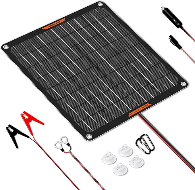 Solar Battery Charger 10W 12V Solar Trickle Car Battery Maintainer Portable Waterproof Power