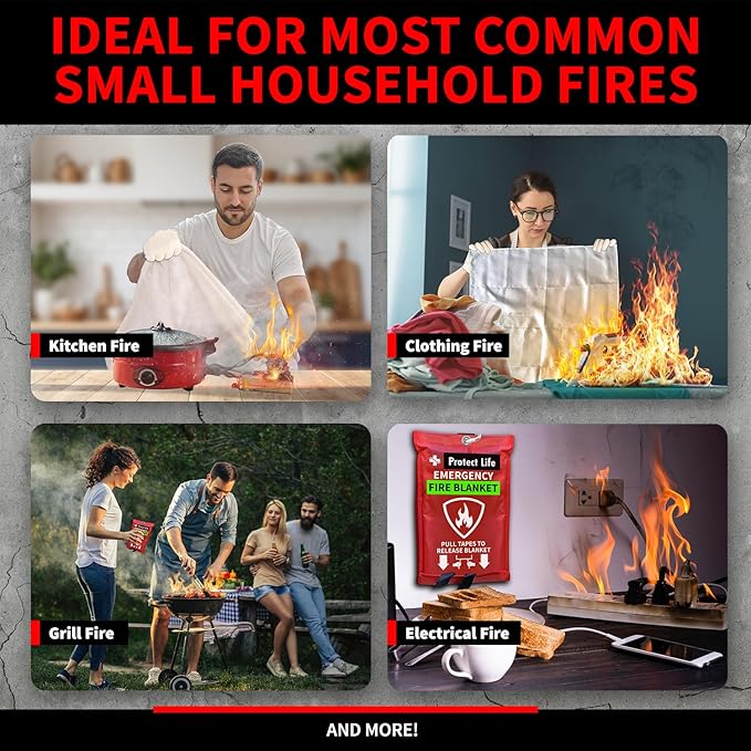 Protect Life Saving Emergency Fire Blankets 2 Pack - 40"x40", Fiberglass Fire Blanket for Home &
