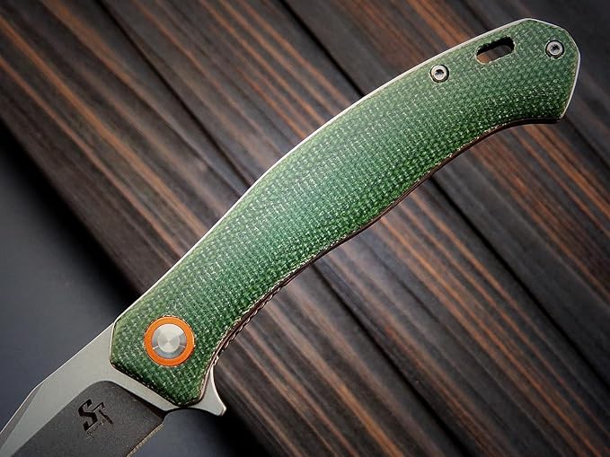 Sitivien ST112 Folding Knife, D2 Blade and Micarta Handle EDC Tool Knife with Pocket Clip for