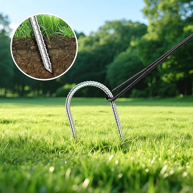 12 Inch Tent Stakes - Durable Galvanized Carbon Steel Trampoline Stakes, Garden Stakes with Thread