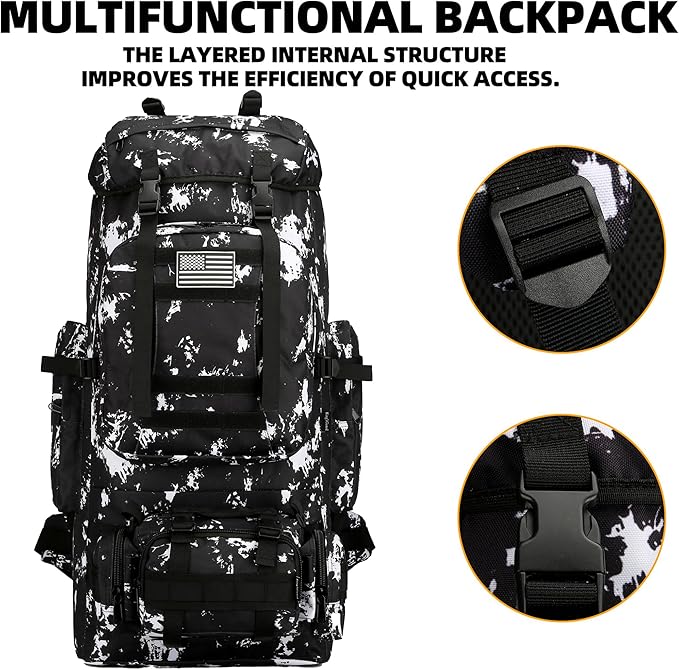 King'sGuard 100L Camping Hiking Backpack Molle Rucksack Military Camping Backpacking Daypack (Black