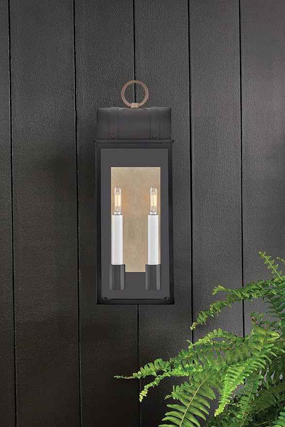 Hinkley Campbell Two Light Medium Outdoor Wall Mount Lantern - Wet Rated, Aluminum - Black Finish