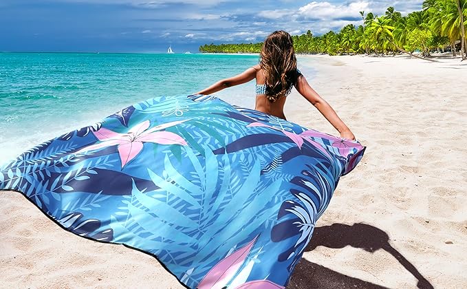 Beach Blanket Waterproof Sandproof Beach Mat 79" X 83"/10'x9'for 2-8 Adults Quick Drying Outdoor