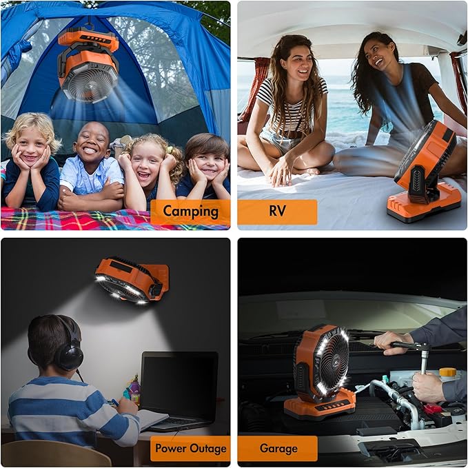 40000mAh Battery Powered Camping Fan - 136H Max Cooling, Rechargeable Battery Operated Oscillating