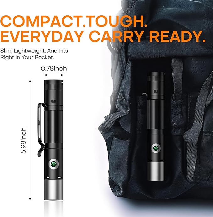 Pen Light Flashlight Rechargeable 600 Lumens,7-Mode Zoomable EDC Led Flashlights with Magnetic