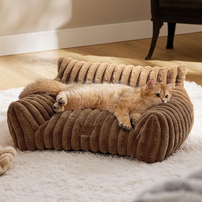 Bedsure Cute Cat Couch for Pets - Fluffy Cat Sofa with Premium Soft Corduroy Fleece, Fuzzy Pet