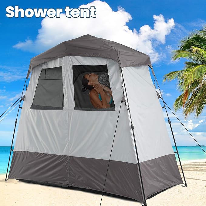 Camping Shower Tent Deluxe Changing Room Easy Set Up Privacy Shelter,Large Toilet Tent with Floor