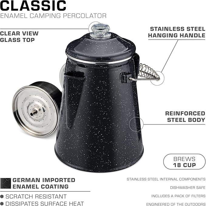 COLETTI Classic Percolator Coffee Pot — Camping Coffee Percolator, Campfire Coffee Pot – Camping
