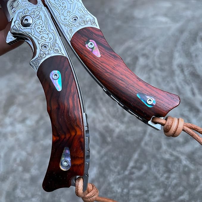 Handmade knife Japanese VG10 Damascus Steel Folding Knife,Rosewood Liner Lock Handle,EDC Pocket