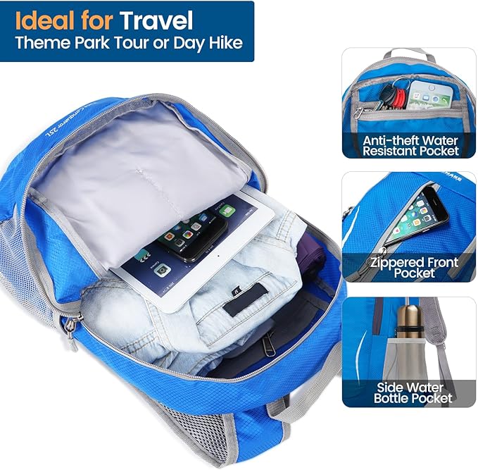 ZOMAKE Ultra Lightweight Packable Backpack 25L, Foldable Hiking Backpacks Water Resistant Small