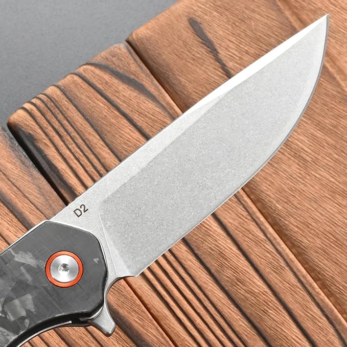FF19 Folding Pocket Knife，D2 Steel Blade Carbon Fiber Handle EDC Tool Knife for Outdoor Camping