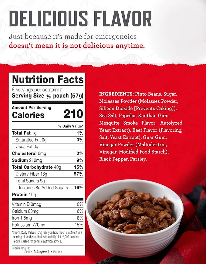 ReadyWise Emergency Food Supply - 120 Servings BBQ Beans Bucket, Freeze Dried Protein Meals