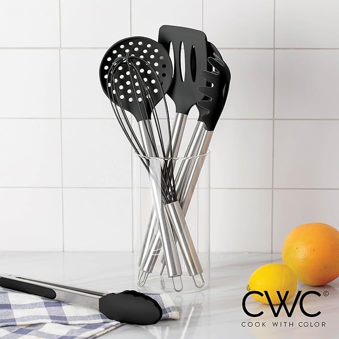 COOK WITH COLOR Silicone Cooking Utensils, Kitchen Utensil Set, Easy to Clean Silicone Kitchen