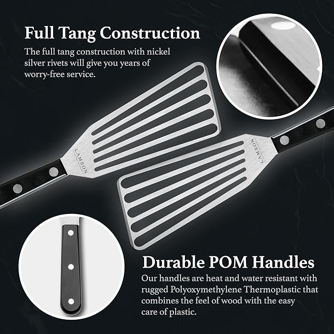 Lamson 3" x 6" Chef's Slotted Turner with Noir Ultra Durable Handle - Left Hand