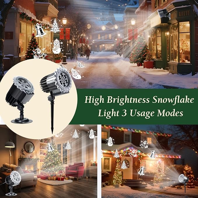 Christmas Projector Light, 3D Dynamic Rotating Christmas Patterns with Santa Snowman, for Outdoor