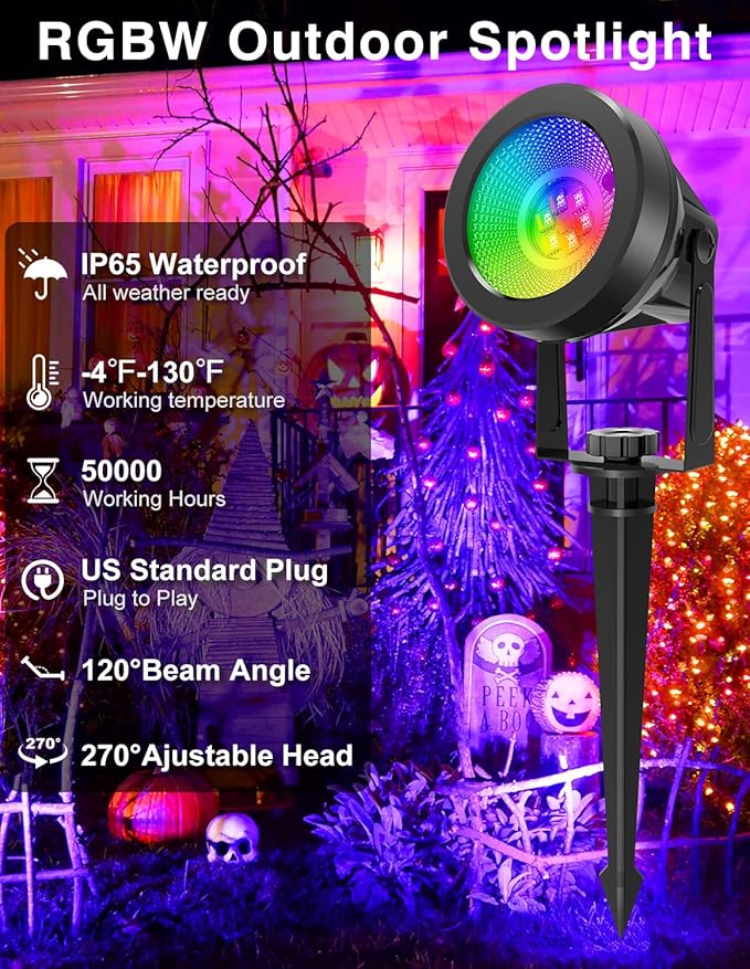 Halloween RGB Spot Lights Outdoor, Color Changing Landscape Lighting, Waterproof Spotlight with US