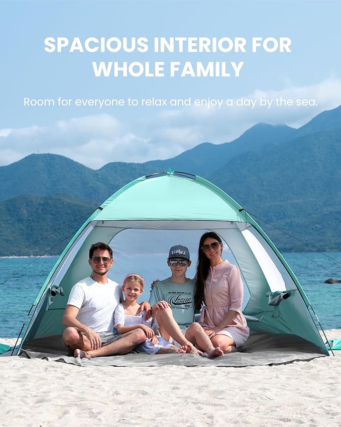 OutdoorMaster Beach Tent for 3/4 Person - Easy Setup Sun Shade Shelter, Portable Beach Shade Sun