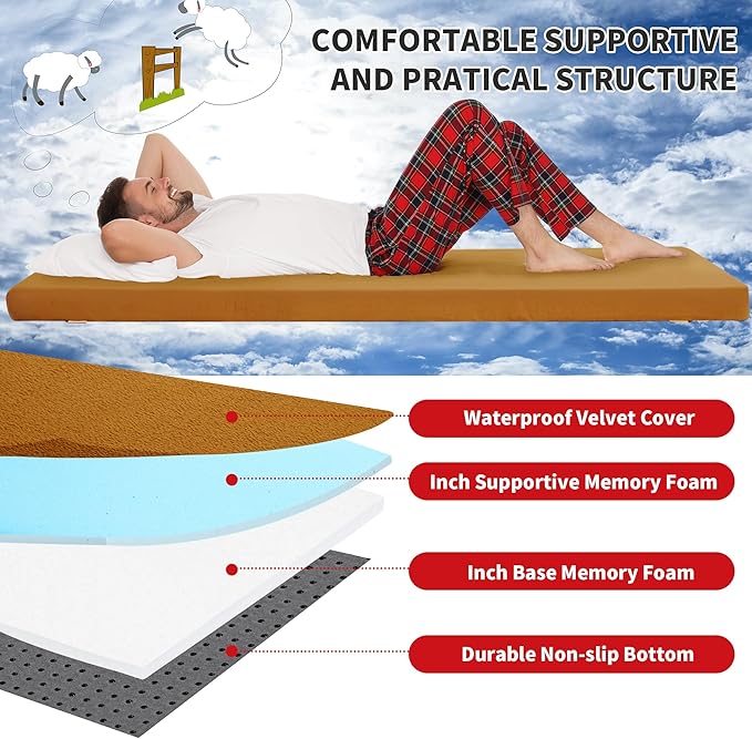 HOMBYS 3 INCH Thick Waterproof Memory Foam Camping Mattress for Outdoor Sleeping, Portable Roll Up
