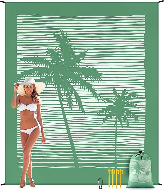 Beach Blanket Waterproof Sandproof Beach Mat 79" X 83"/10'x9'for 2-8 Adults Quick Drying Outdoor