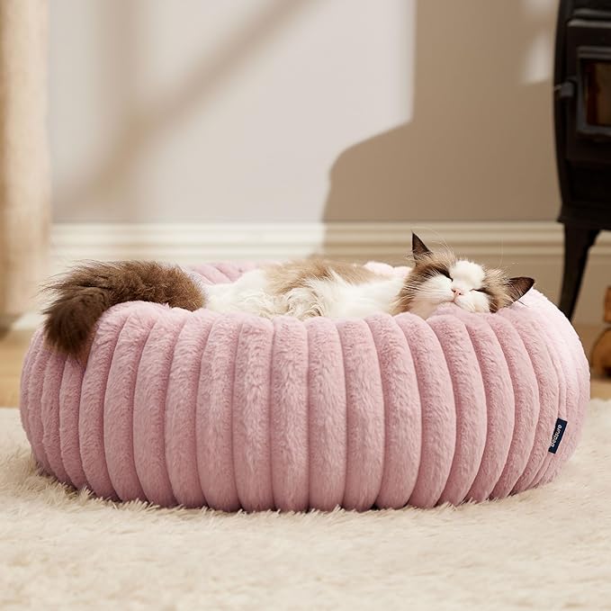Bedsure Cat beds for Indoor Cats - Donut Dog Beds for Small Dogs with Corduroy Fleece & Anti Slip