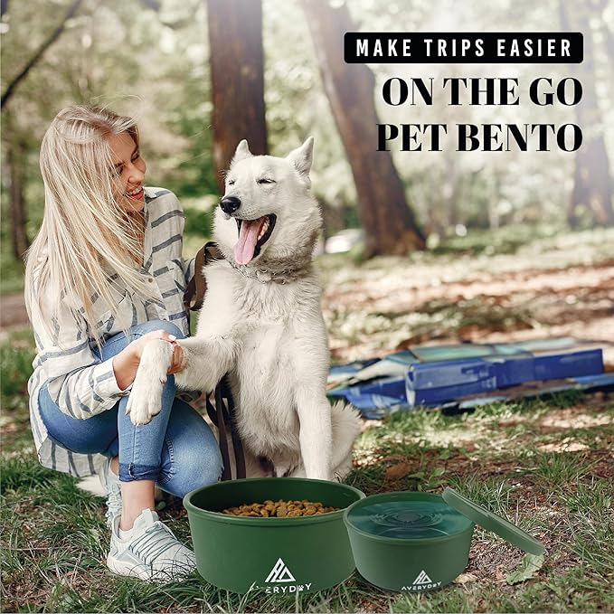 AVERYDAY 30 Oz Travel Dog Bowls with Lids, 2-in-1 Portable Pet Bowls for Food and Water, Leakproof