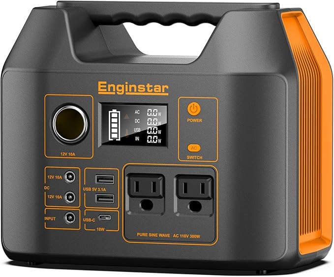 Enginstar Solar Generator, 296Wh Portable Power Station, 110V Pure Sine Wave, 80000mAh Backup