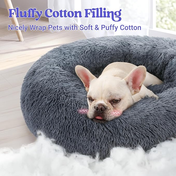 rabbitgoo Calming Dog Bed for Small Medium, 27 inches Pet Bed Machine Washable, Non-Slip Round