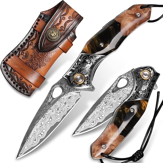 handmade Japan Damascus steel pocket knifeï¼?.1" VG10 blade men and women Folding knife，With